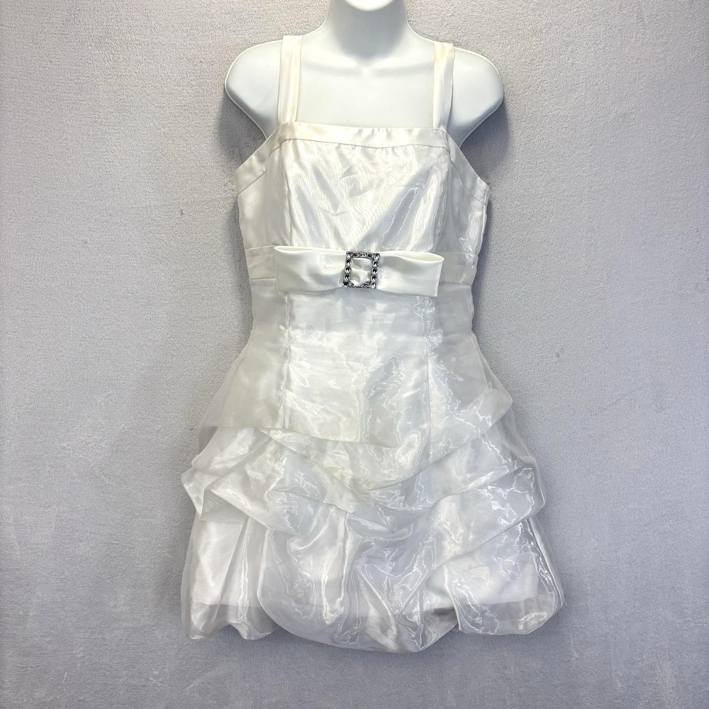 Vintage Jessica McClintock Gunne Sax Bubble Dress Size 11 White Rhinestone Retro